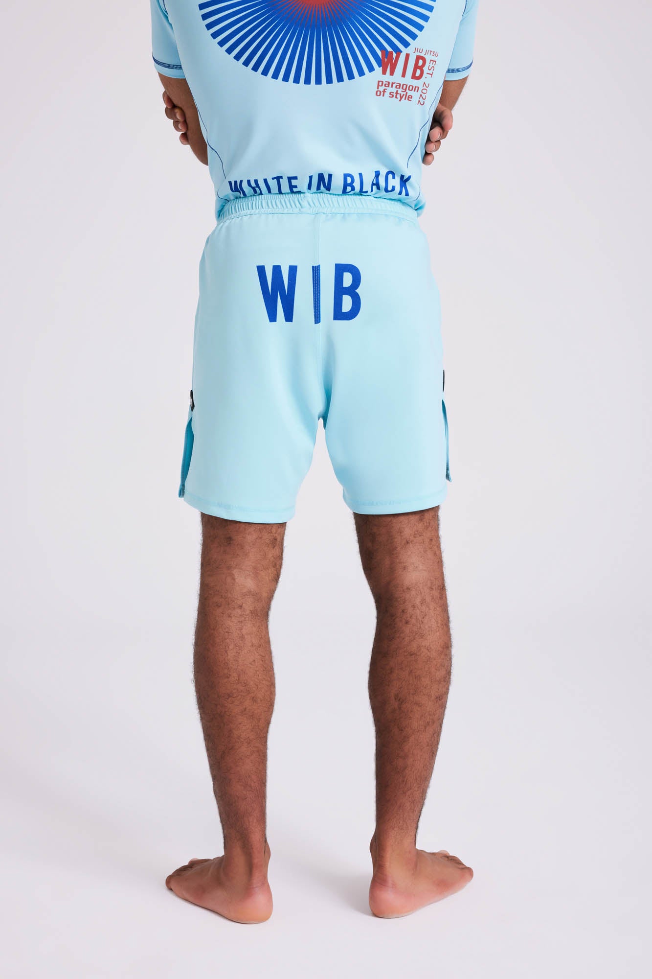 COLL1: Shorts – White Blue in Black